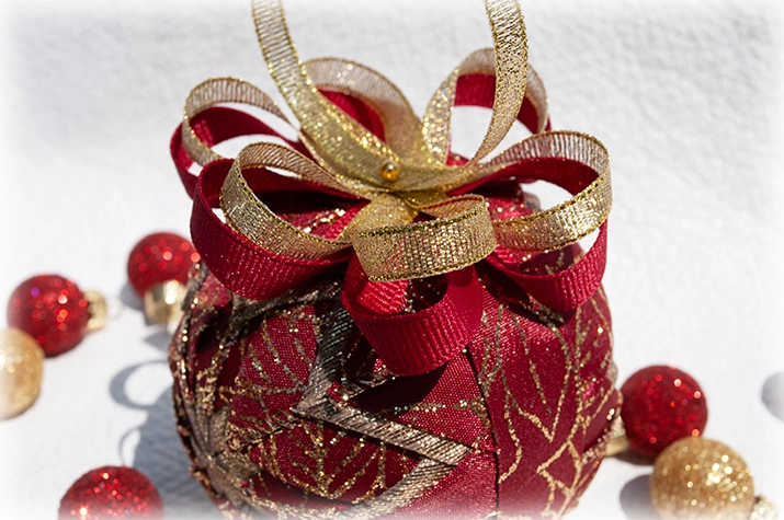 Cranberry Poinsettia Quilted Ornament